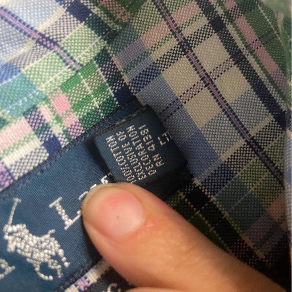 Ralph Lauren Mens Size Large Classic Fit Plaid Button Down Shirt Green Pink Blue - Picture 3 of 6